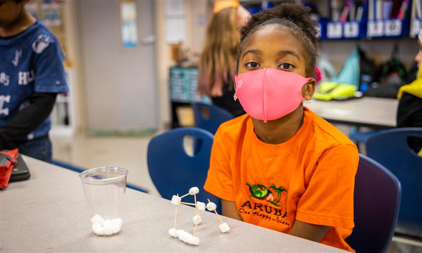 Students make constellations out of marshmallows and toothpicks